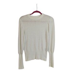 Who What Wear Women's Sweater Size S Ivory Ribbed Waist & Sleeves Puff Shoulders